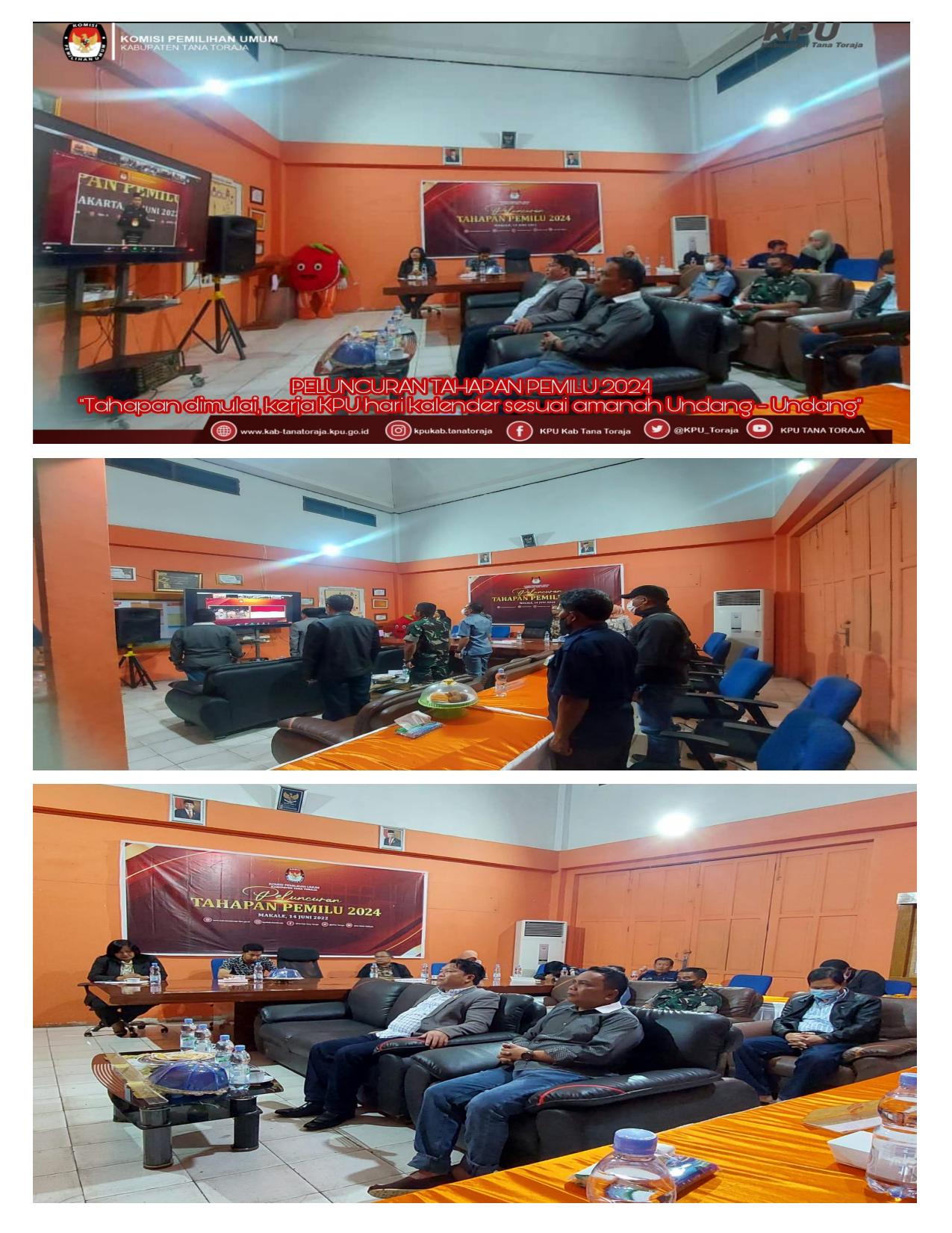 Nonton bareng peluncuran Tahapan Pemilu di kantor KPU kab. Tana Toraja bersama Forkopimda 14-02-2023